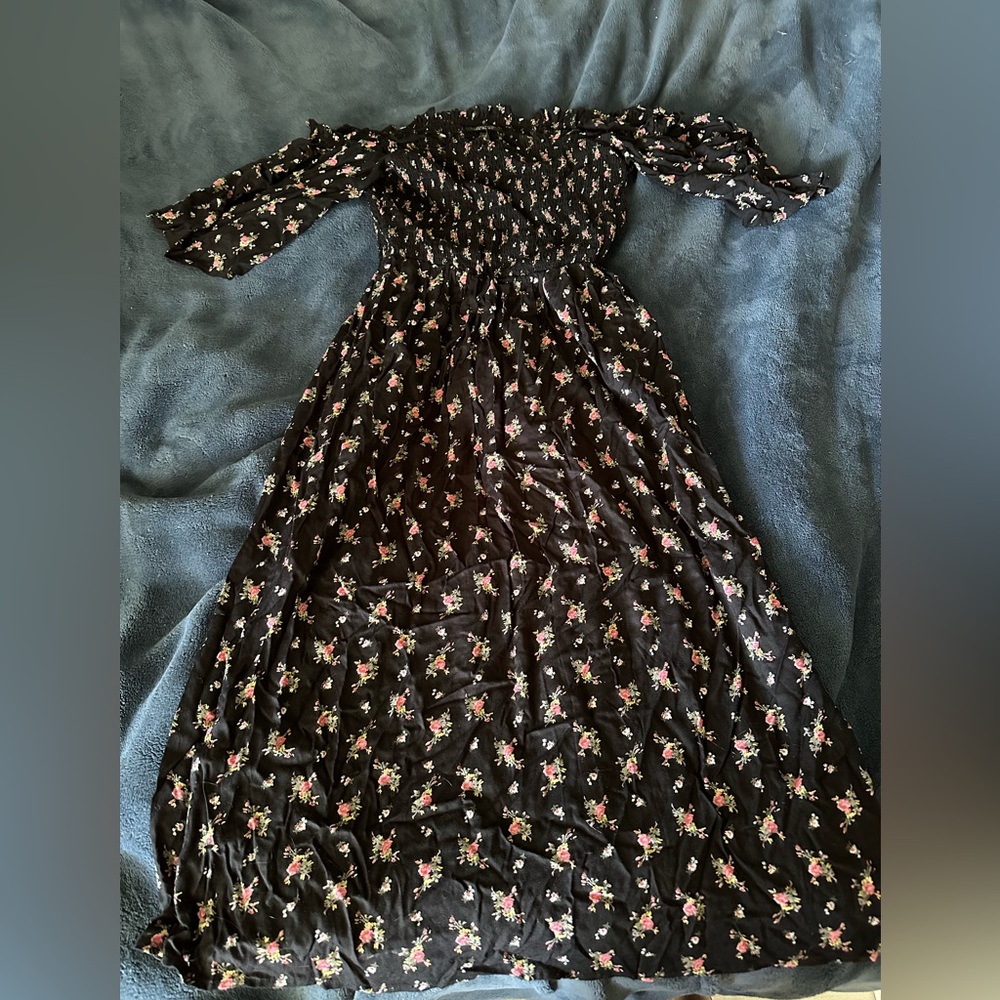 Topshop Black Floral Long Sleeve Dress - Size 6